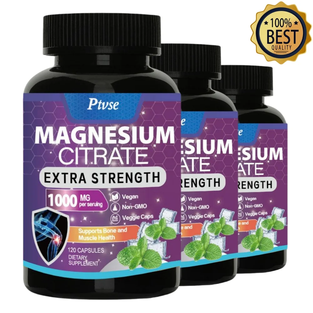 Ptvse Magnesium Citrate Capsules 1000 Mg - Maximum Absorption for Muscle, Nerve, Bone and Heart Health Gluten Free, Non-GMO