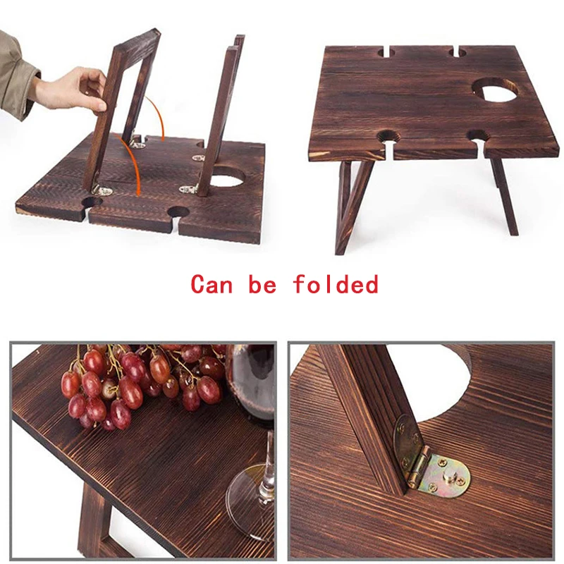 Portable Wooden Table Picnic Camping Table Barbecue Folding Tables With Glass Wine Rack Travel Foldable Tables Mesa Plegable