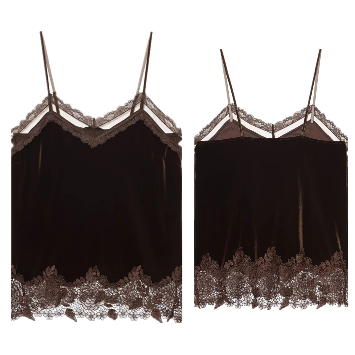 

Jenny&Dave French Elegant Velvet Lace Camisole Tops Minimalist Woman Clothing Coffee Sexy Shirt Blouses Women's Clothes Shirts