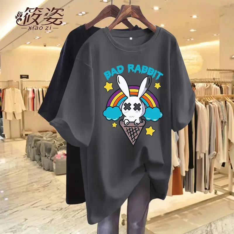 Women Clothing Summer Short Sleeve T-shirt O-neck Loose Printed Basic Tops Female Fashion Vintage Cartton Chic Pullovers