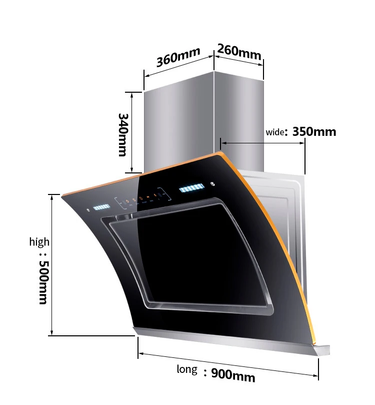 Long Lasting Low Noise Household Dual Motor Large Suction Kitchen Range Hood Side Suction Automatic Cleaning