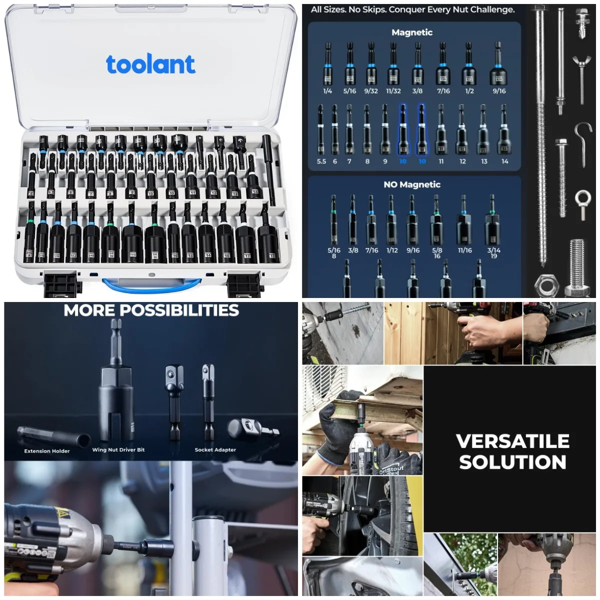 Impact Magnetic Nut Driver Set, 38pcs, 1/4'' Quick Change, Socket Adapters & Extension