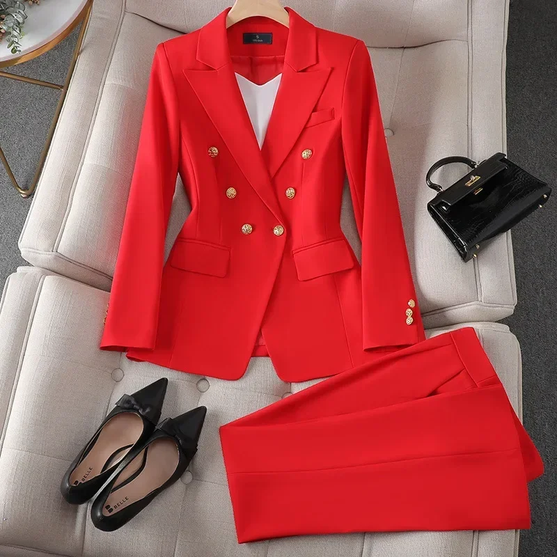 High Waisted Blazer and Trousers Suit, Fashionable Warm Suit for Holiday, Office Blazer, 2PCs per Set