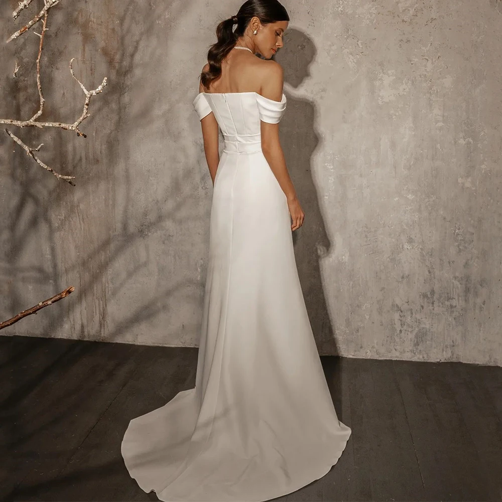 Simple Wedding Dress Off the Shoulder Short Sleeve Sexy Side Split Straight Floor Length Bride Marriage Customized Civil Gowns