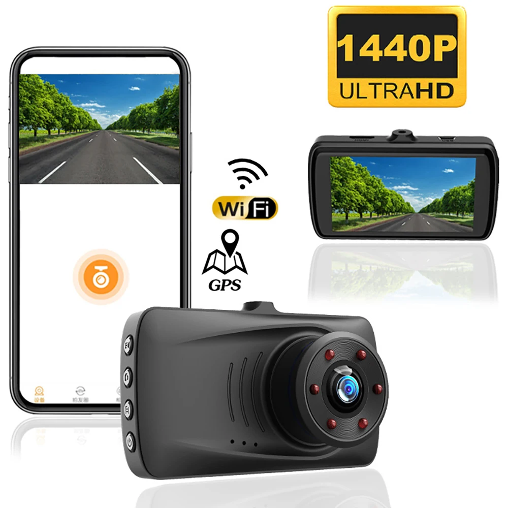 

2K Car DVR WiFi GPS Dash Cam 1440P Drive Video Recorder Vehicle Camera Black Box Night Vision Auto Registrator Car Accessories