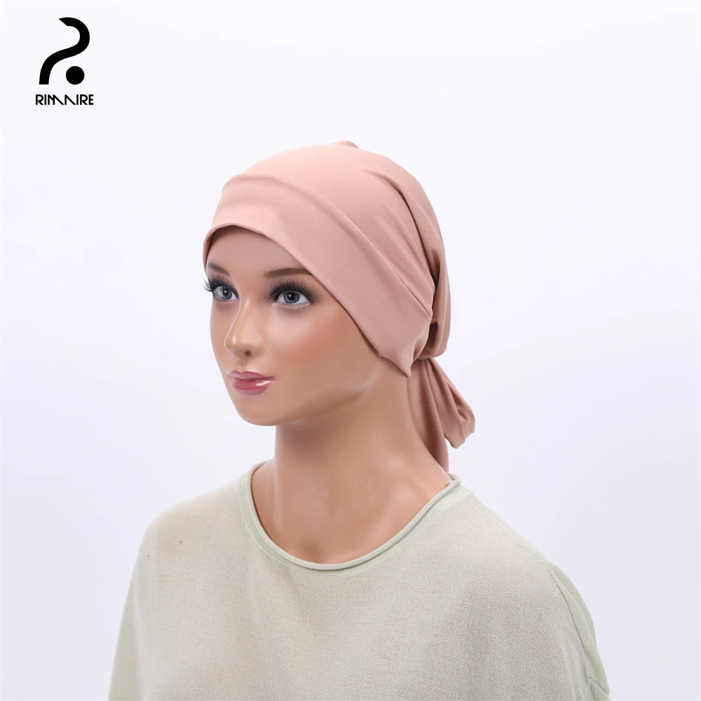 شريط مرن قبعة عمامة عادية لون نقي قبعة قرصان المرأة المسلمة قاع قبعة عمامة بعد العلاج الكيميائي قبعة الزخرفية