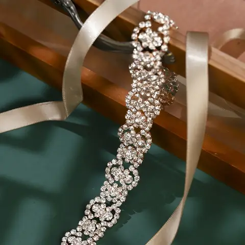 Roséguld Strass Bröllopsbälte Kristall Bröllopsbälten Satin Bröllopsaccessoarer Brudbandsbälten 10 best sales strassbälten för aftonklänningar - №2