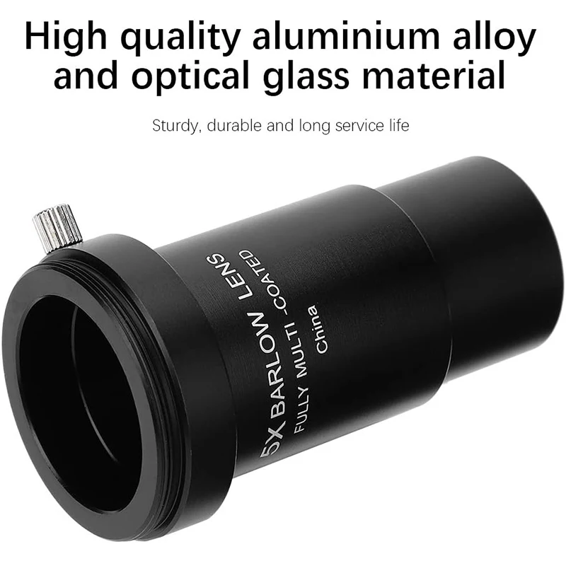 1.25'' Telescope 5X Barlow Lens Black Metal M42 x 0.75mm Thread Pitch Lens for Astronomical Photography Fully Multi Coated