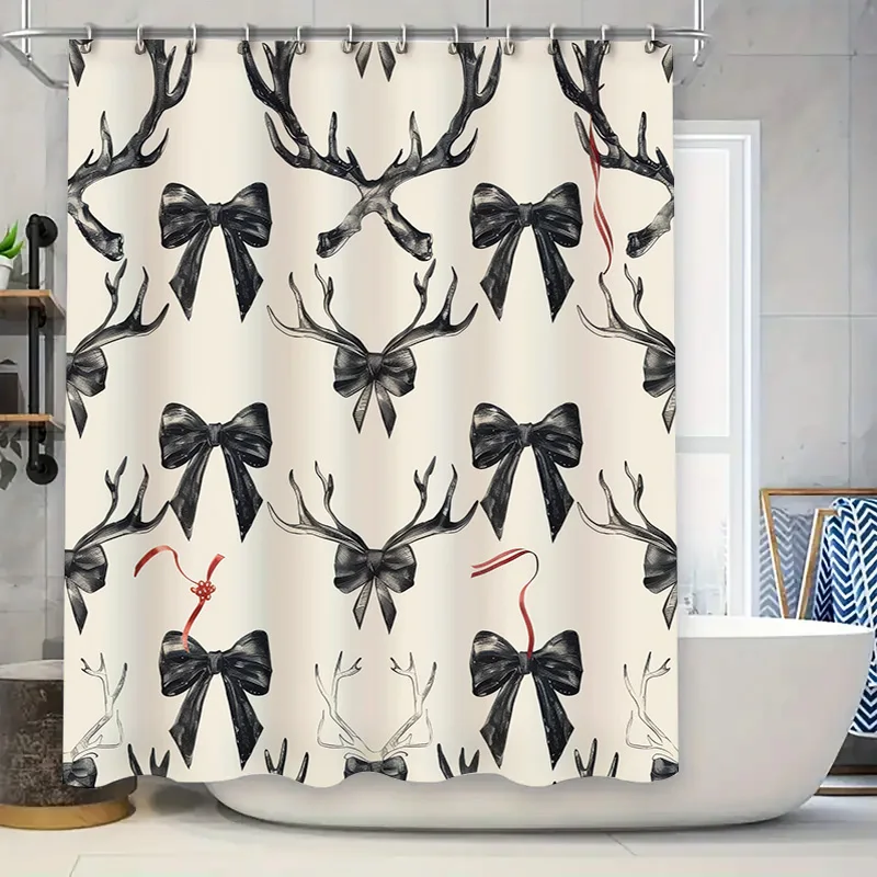 

Занавеска для душа с бантом из черных рогов оленя, роскошный декор для ванной комнаты, водонепроницаемая ткань, современное украшение для дома, белый фон Дези