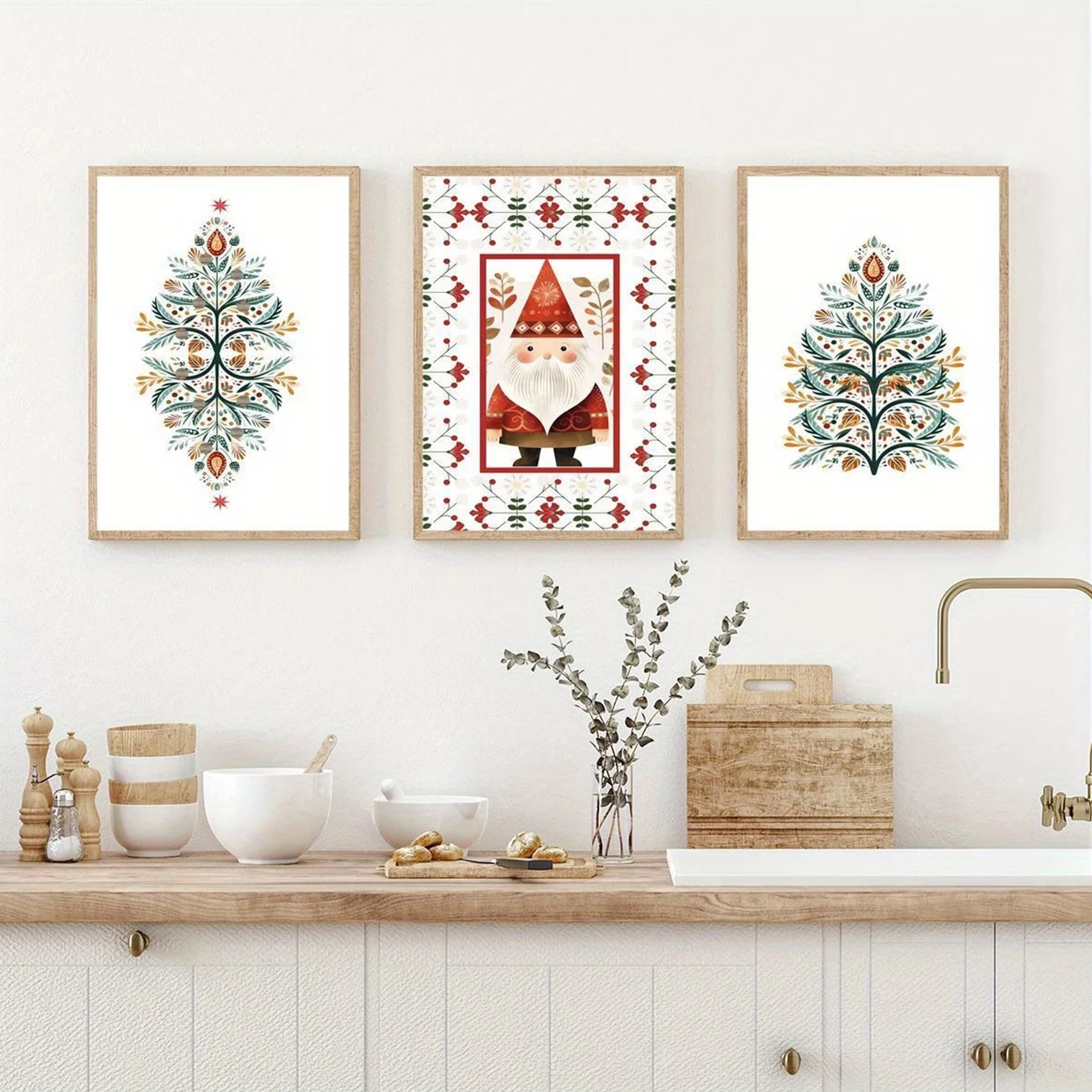 3pcs Retro Nordic Folk Tomte Christmas Wall Art Print Canvas Painting Poster Picture For Living Room,Bedroom Home Decor