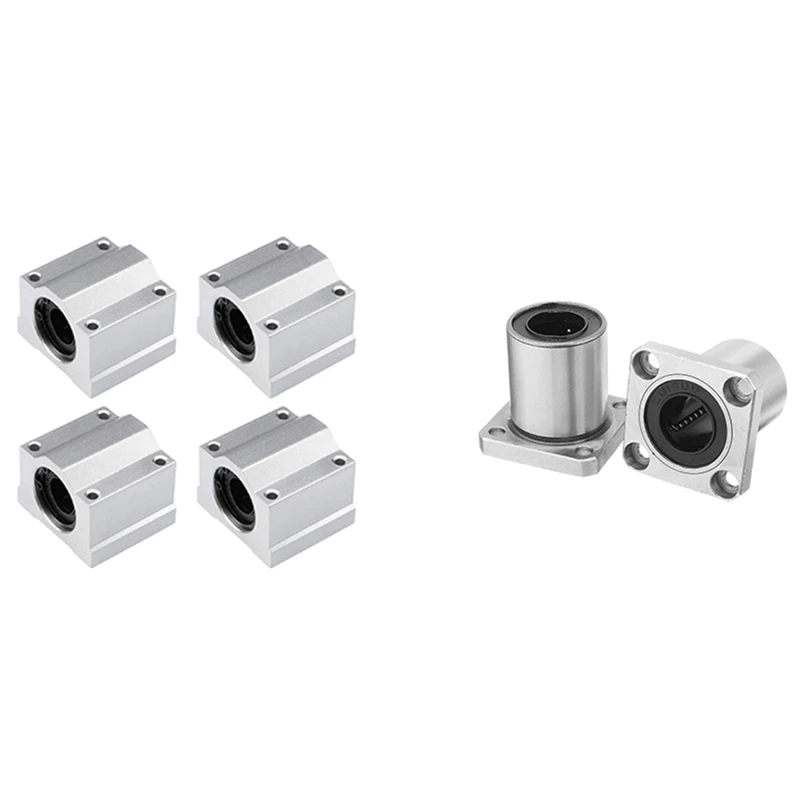 4X Linear Ball Bearing Slide Block Units, 16Mm Bore Dia(SCS16UU) & 2X Flange Linear Motion Bushing Ball Bearing(LMK16UU)