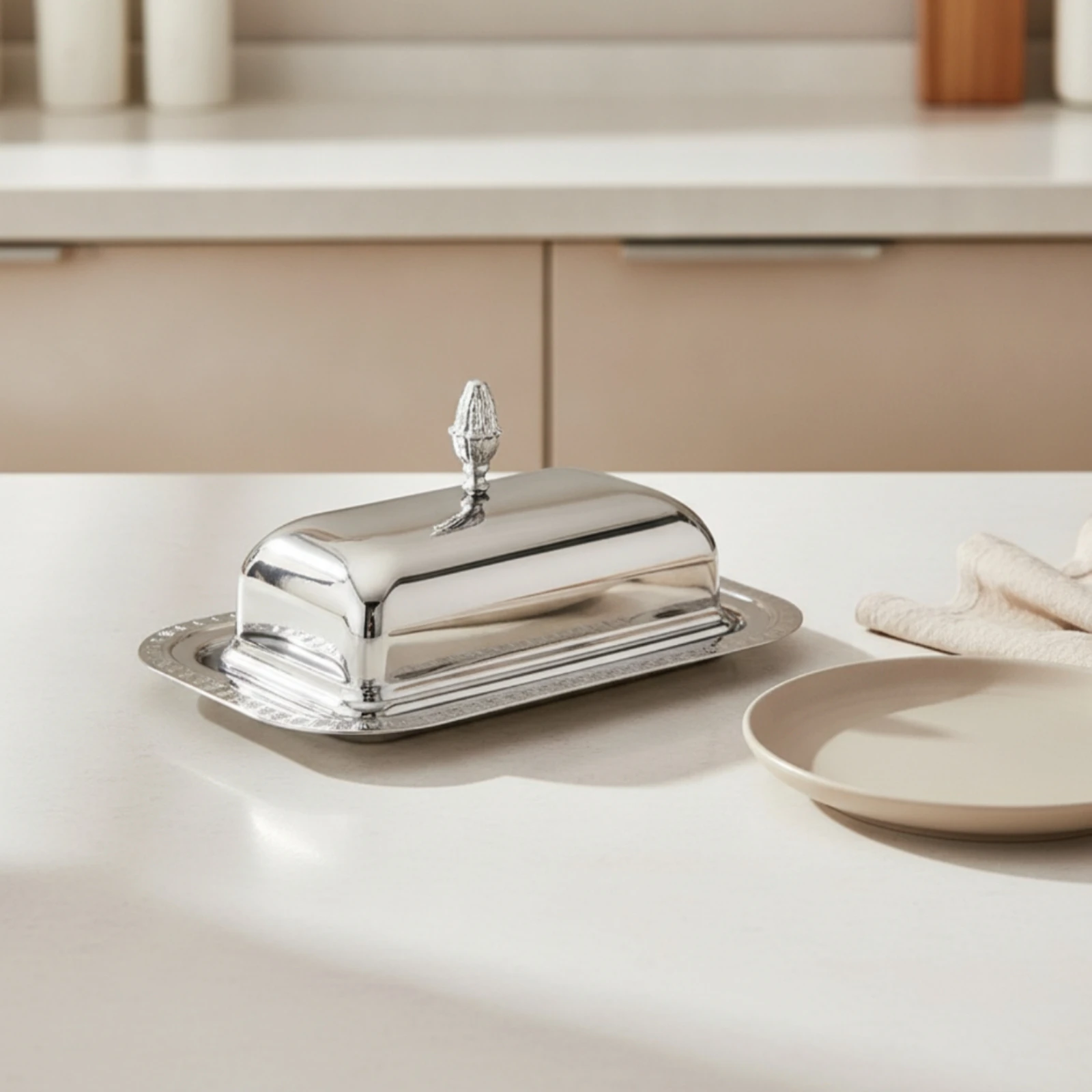 Butter Dish with Lid Stainless Steel Butter Dish with Cover Tableware Easy to Clean Secure for Dining Table, Kitchen Counter