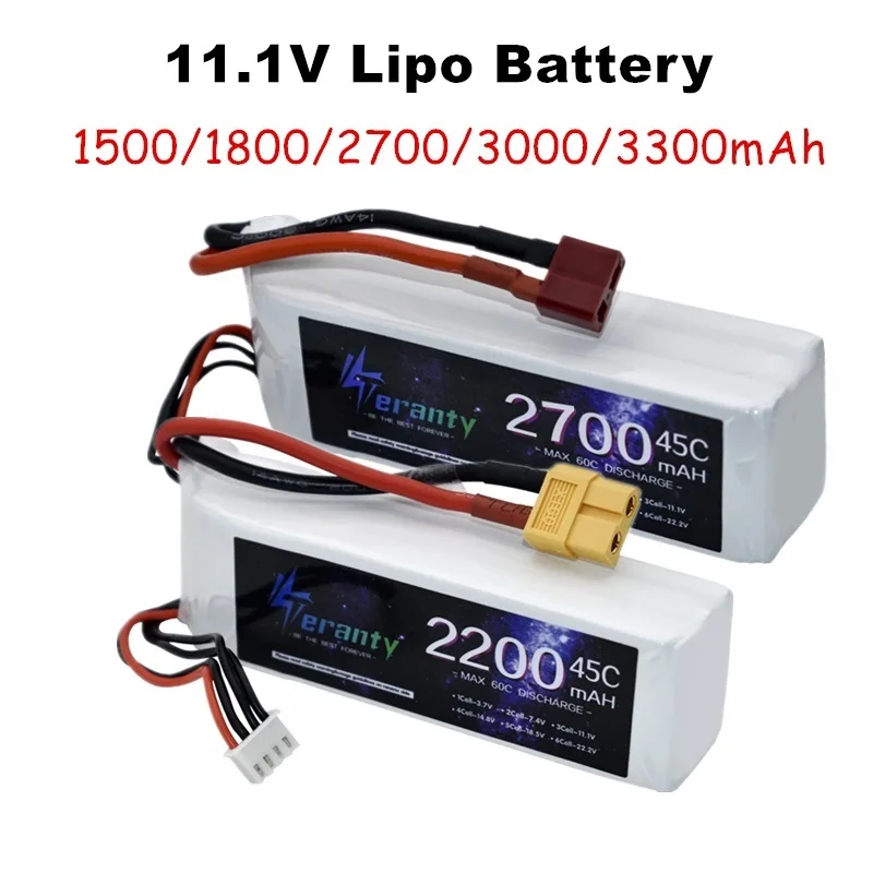 3S 11.1V LiPo Battery 45C/60C 1500mah 1800mAh 2200mah 2700mAh 3000mAh 3300mAh With T Deans XT60 Plug for RC Car Airplane Boat