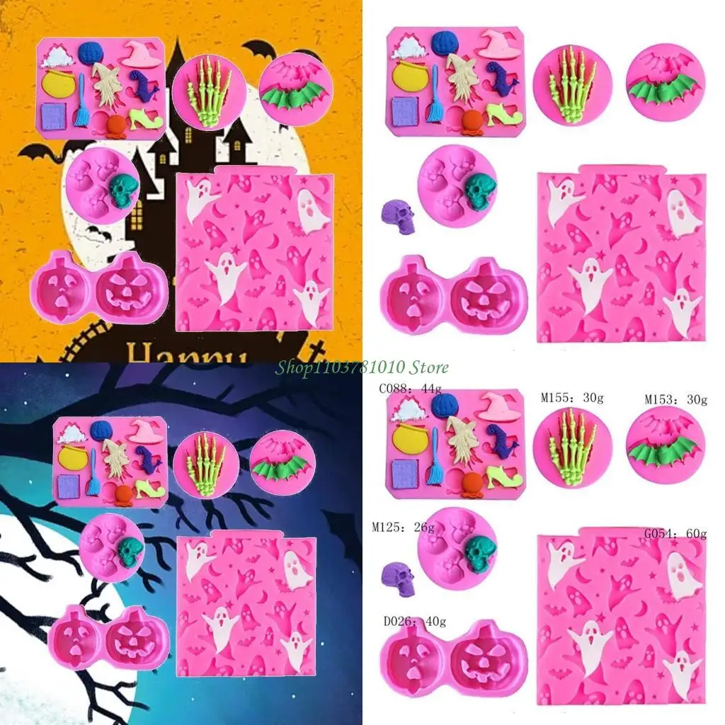 U55D 6Pcs Halloween Cake Fondant Molds, Silicone Chocolate Candy Mold, Holiday Party Decorating Tools Paste Clay Resin Mould