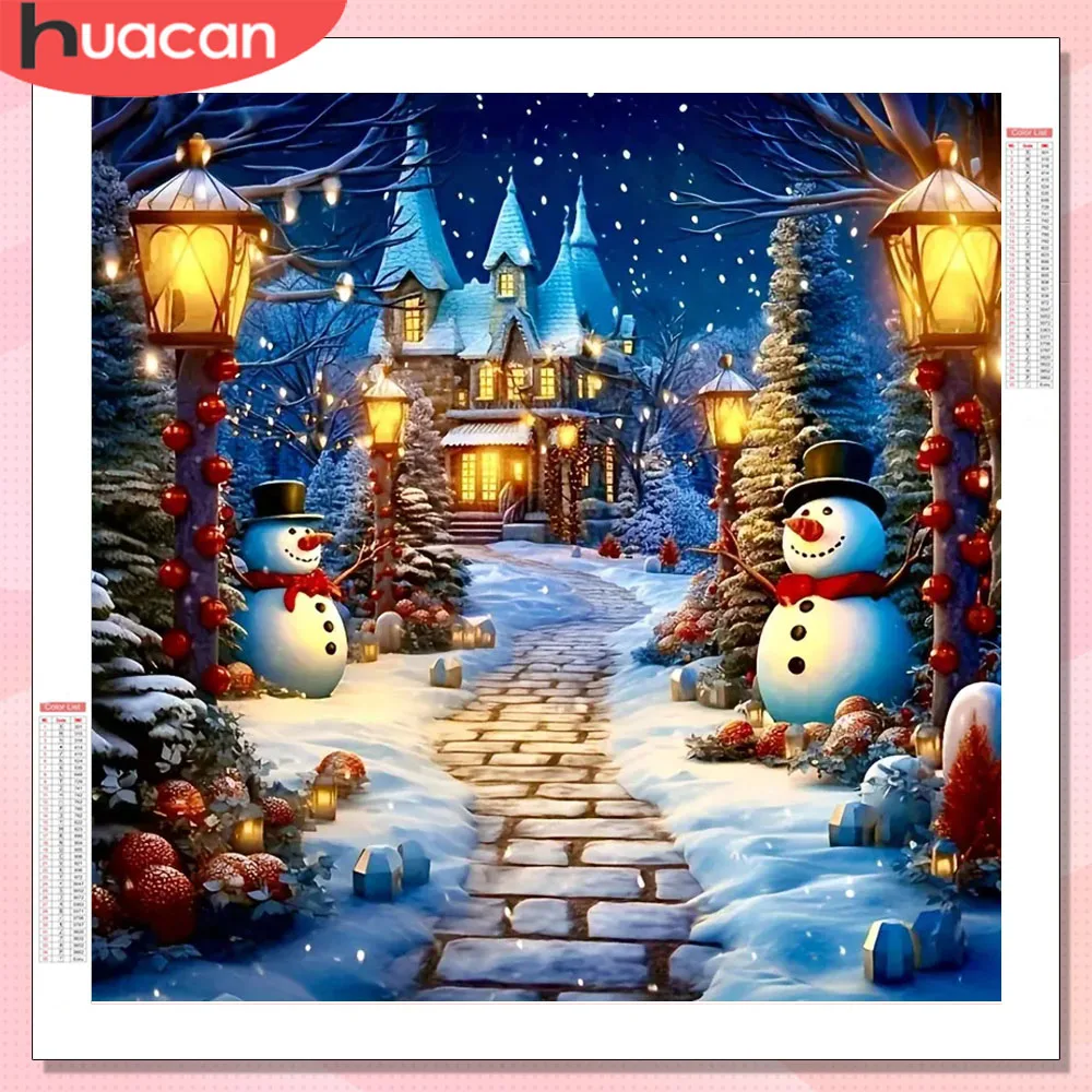 HUACAN Diamant Mosaik Weihnachten Haus Landschaft Voll Platz Runde Bohrer Diamant Malerei Schneemann Landschaft Winter Home Decor