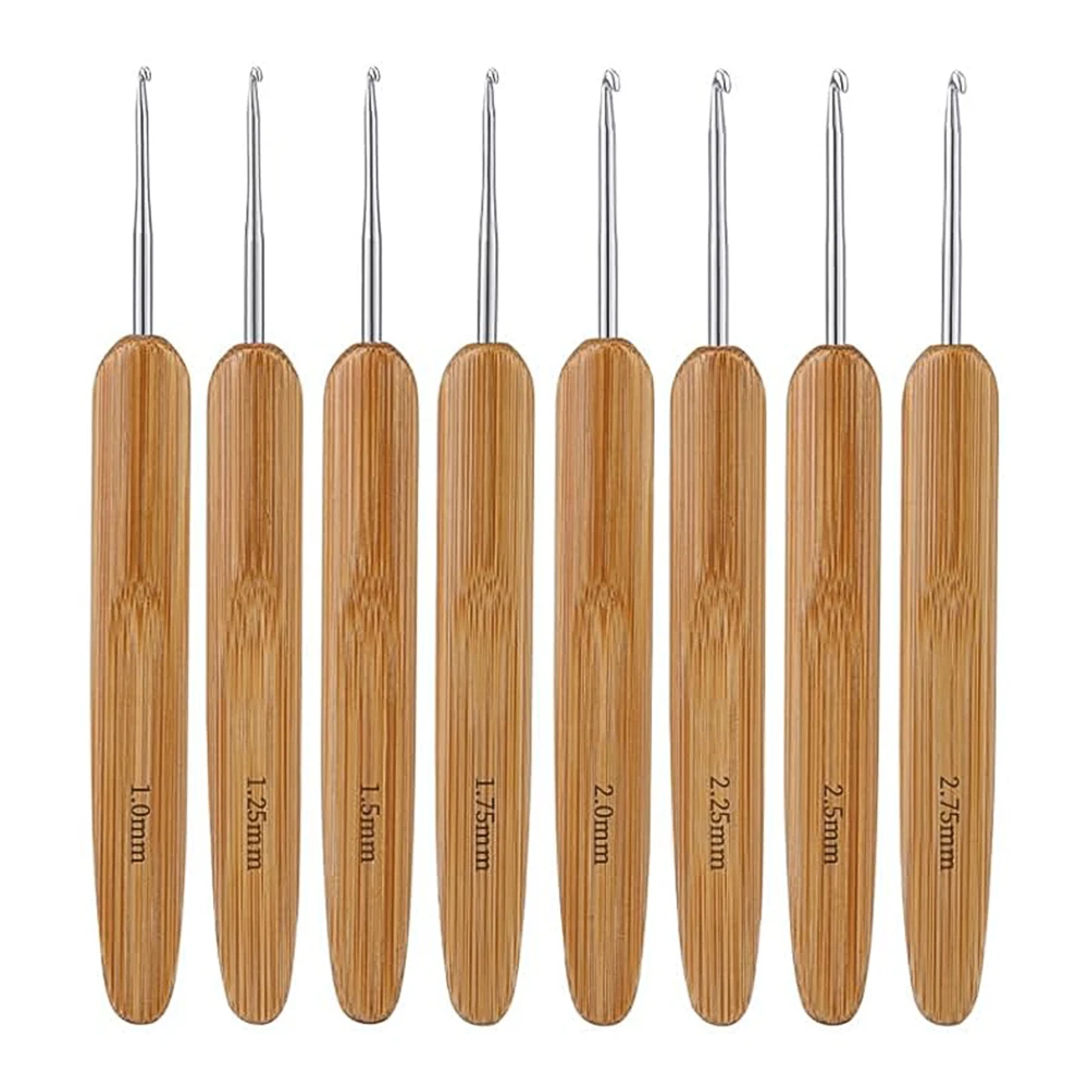8-teiliges Bambus-Häkelnadel-Set Größen 1,0-2,75mm für Handgefertigte Stricknadeln, Ergonomischer Griff für Arthritische Hände