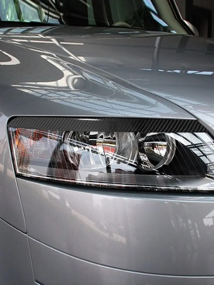 For Audi A6 C6 4F 2004 2005 2006 2007 2008 2009 2pcs Car Accessories Soft Carbon Fiber Headlight Eyebrow Trim Cover