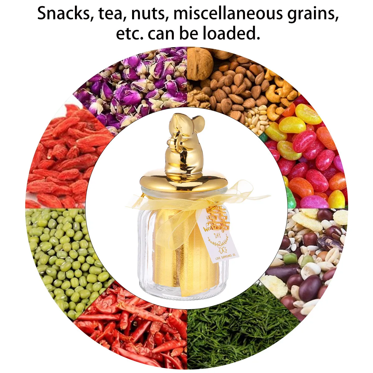 1Pcs Golden Edge Glass Candy Jar Transparent Sealed Storage Bottle for Sweets Snacks Desserts Home Kitchen Decor Gift Box