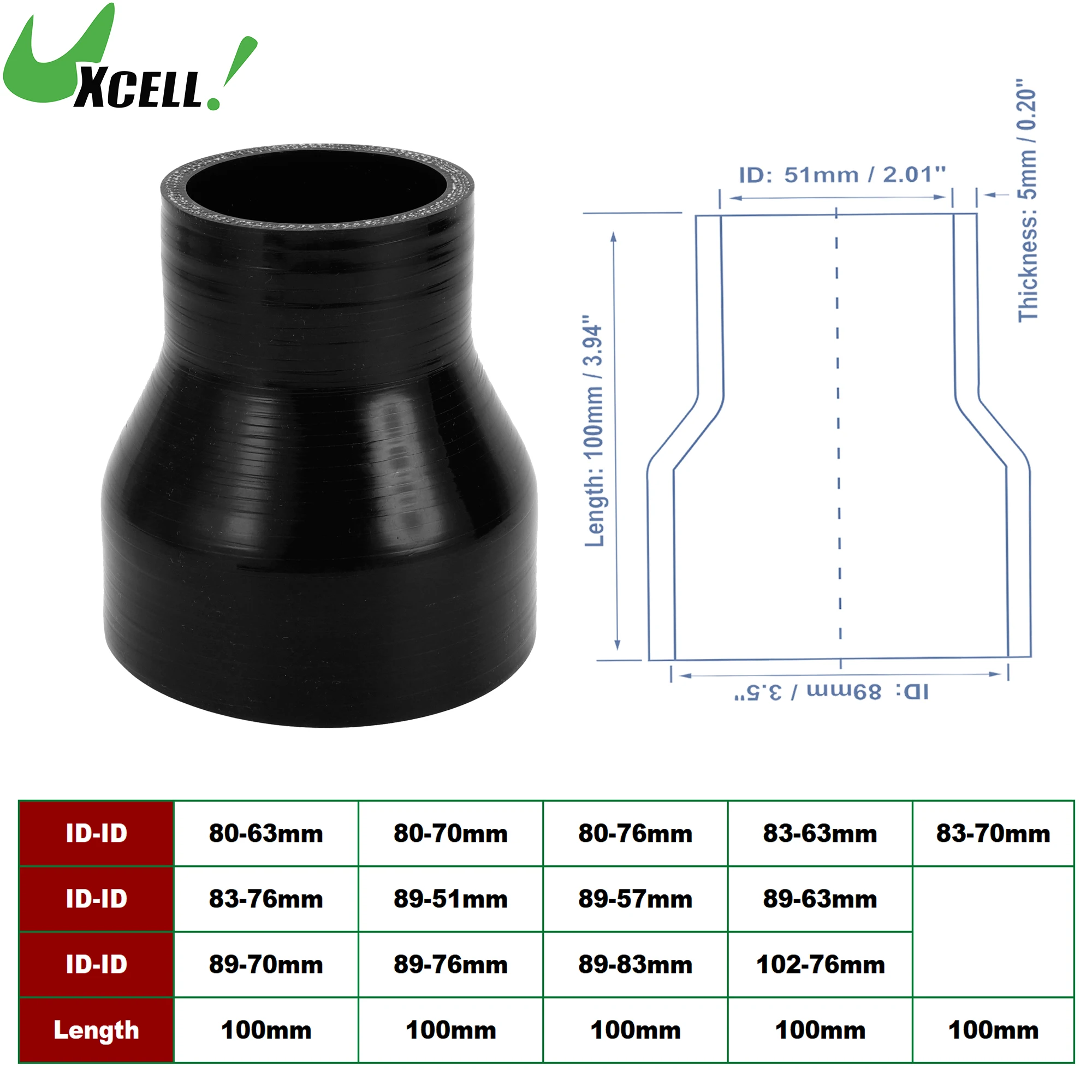 

UXCELL 80-63mm 83-63mm 83-76mm 89-63mm 89-83mm 102-76mm ID 100mm Length 0 Degree Car Silicone Hose Coolant Hose Black