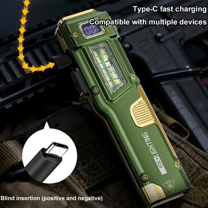 S90-EDC Multi-Function Flashlight Ultra-Slim Mini Portable Digital Display Work Light Triple Light Source Outdoor Camping Light