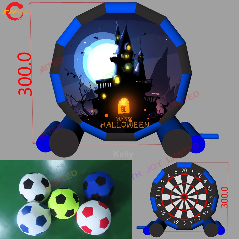 Tablero de dardos de fútbol inflable gigante, juego de tiro de fútbol con soplador y bolas, tema de Halloween, 5m de alto, envío rápido