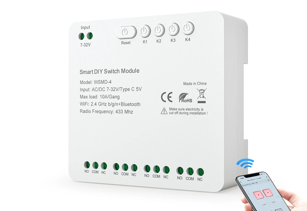 Doodle Smart WiFi + RF4 Channel Relay, Smart Turnoff Remote Switch