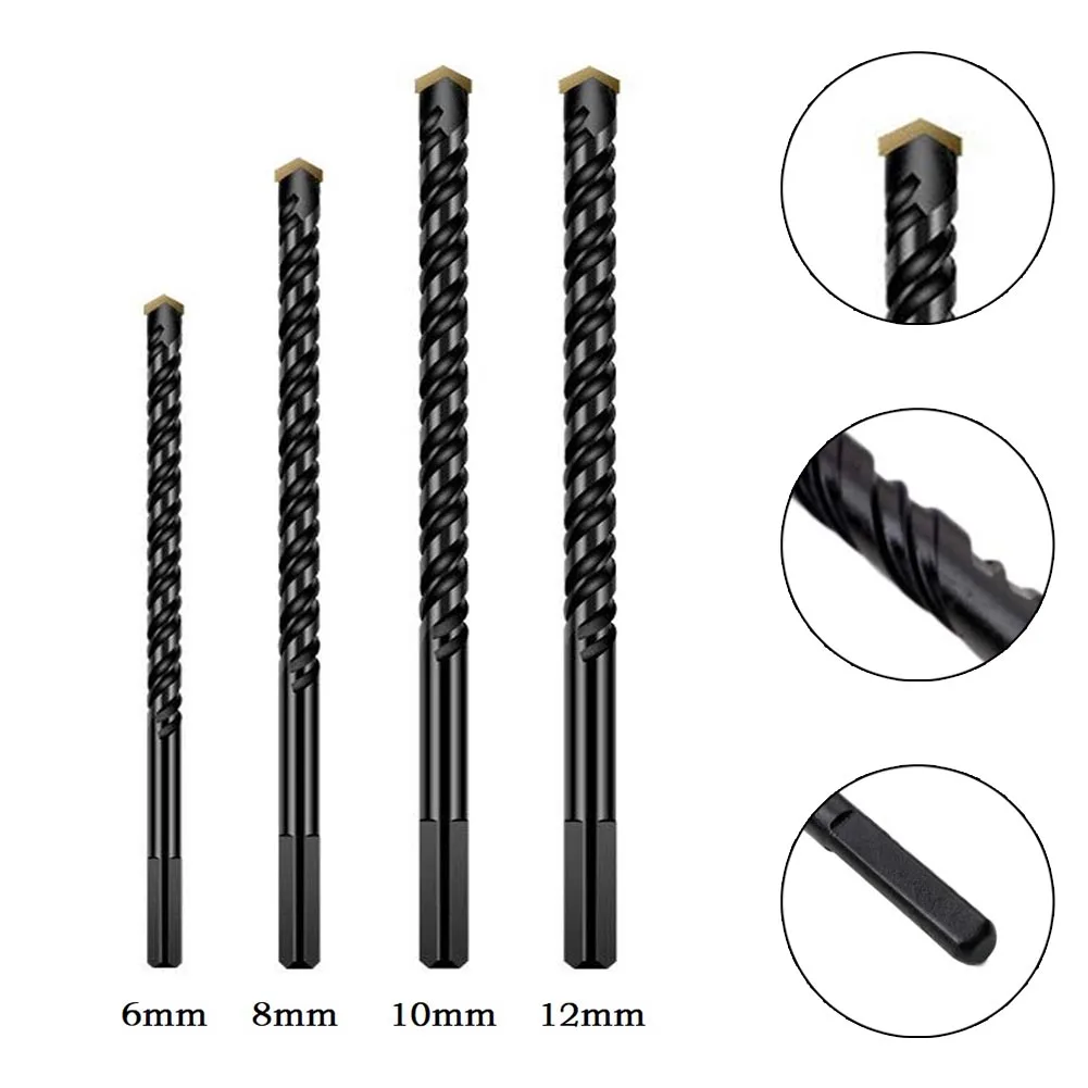 Dreiecksbohrer, 1 Stück, 150 mm–200 mm Länge, 2 Nuten, 6/8/10/12 mm Durchmesser, für Keramikfliesen, Betonzubehör