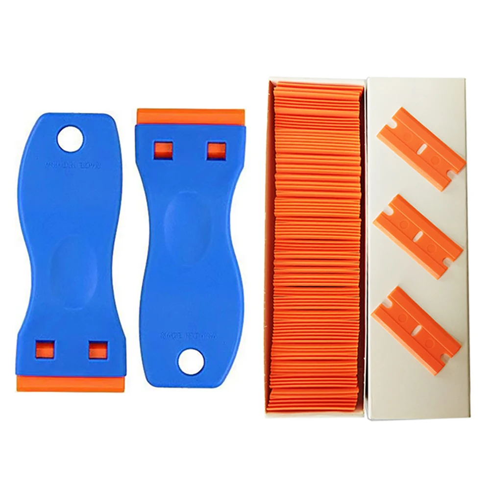 

Plastic Razor Blade Scraper Include 2PCS Scraper Tool 100PCS Blades for Gasket Remover, Labels Decal and Adhesive Remover E17B