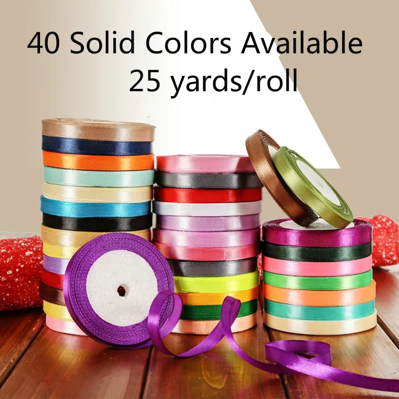 25 yards/roll 6mm 10mm 12mm 15mm 20mm 25mm Silk Satin Ribbons Christmas Halloween Wedding Party Cake Home decoration accessories