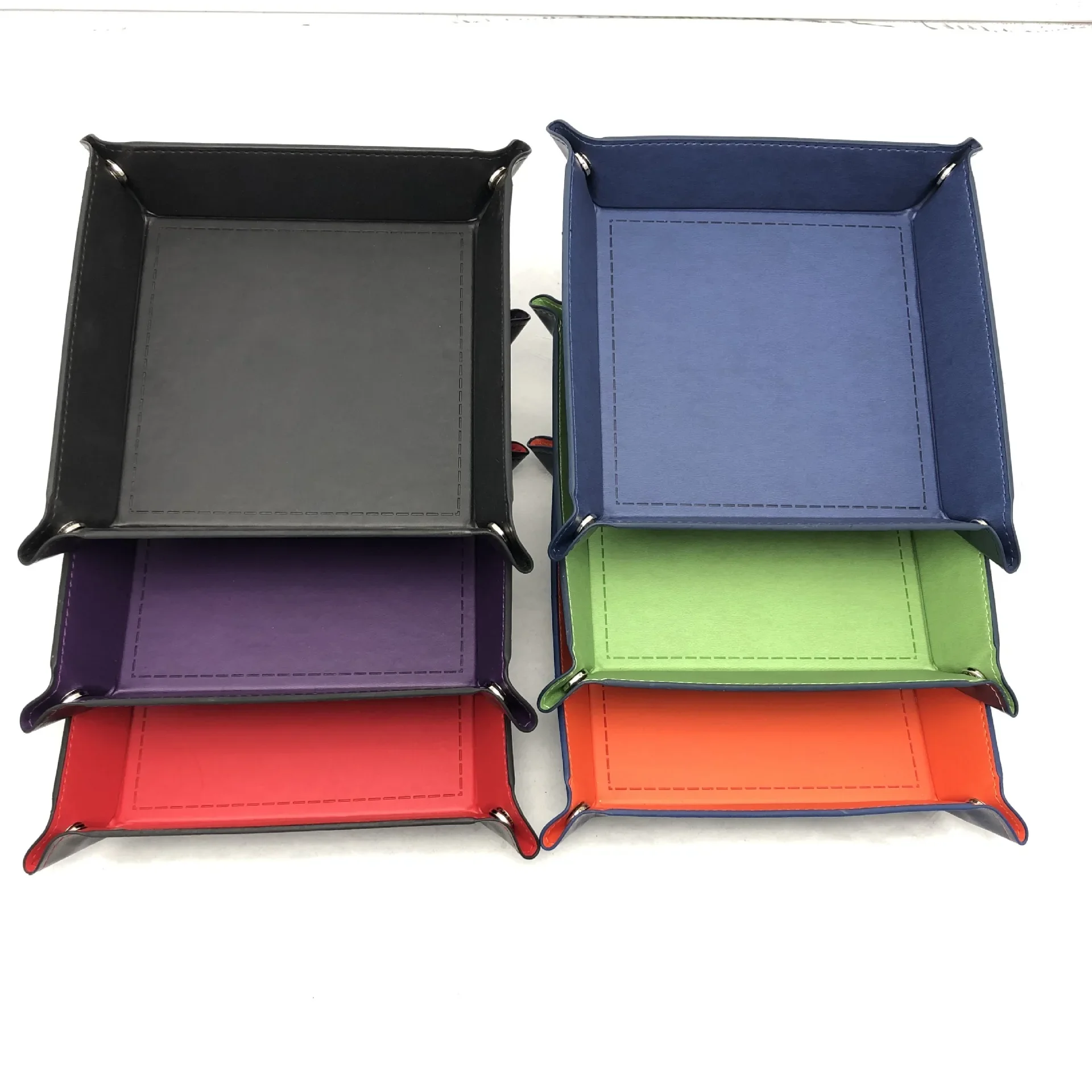 PU Leather Valet Trinket Folding Tray Collapsible Phone Key Wallet Coin Desktop Storage Sundries Box Bins Accessories