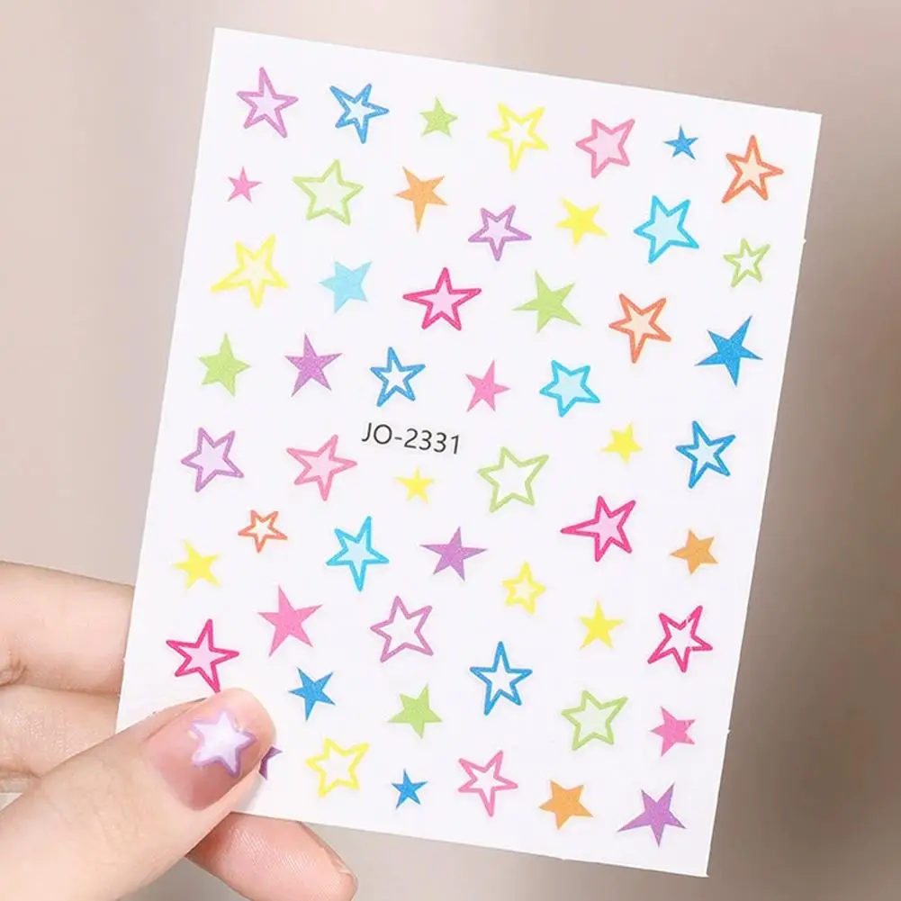 

3d Nail Art Stickers Red Black White Colorful Star French Full Tips Adhesive Nail Decals Slider For Manicure T1W4