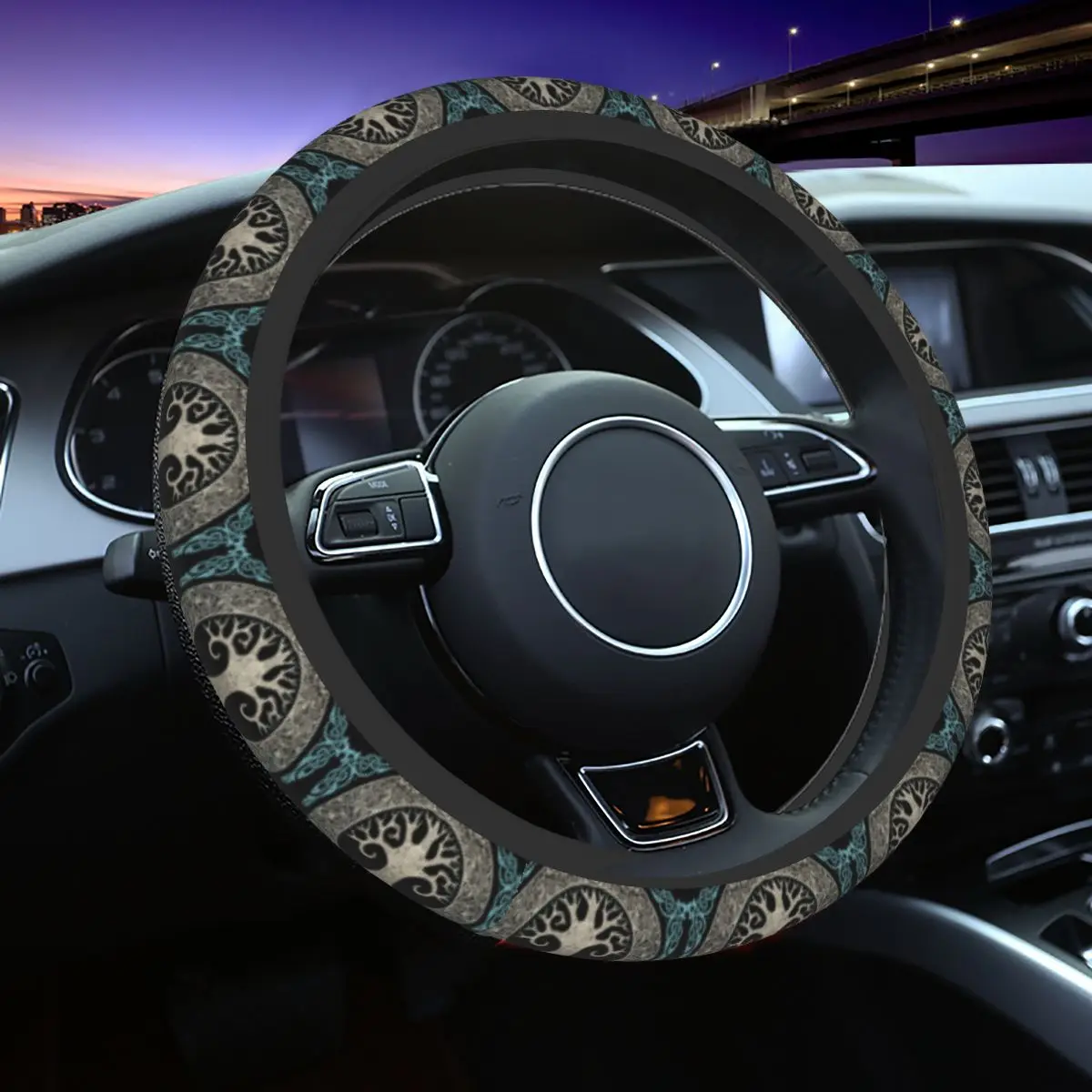 Viking Car Steering Wheel Cover 38cm Yggdrasil Norse Mythology Steering Wheel Protective Cover Car-styling Interior Accessories