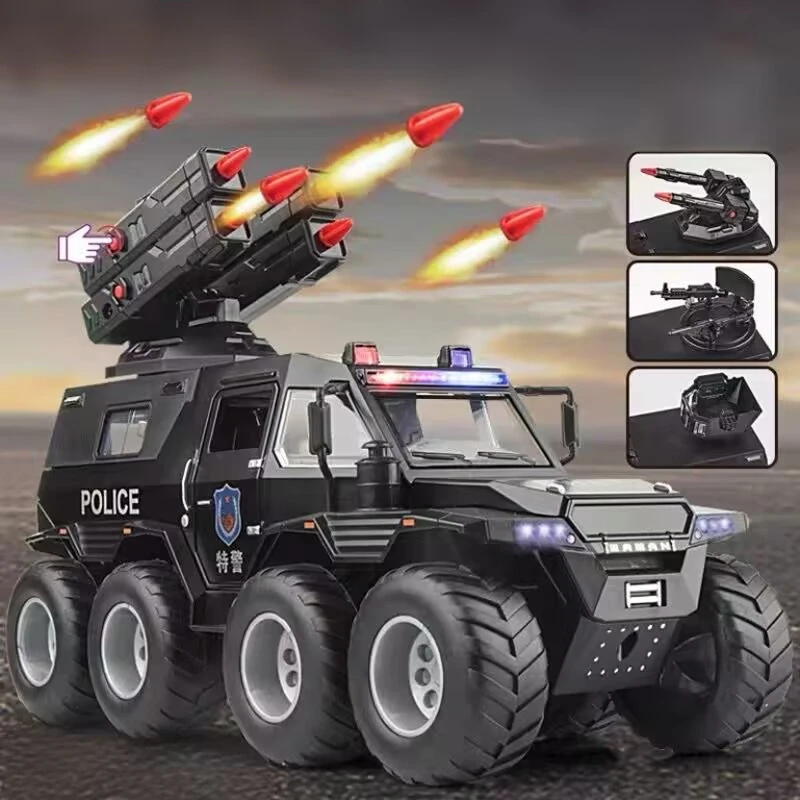 1:32 Siberia Conqueror Shaman Alloy Armored Vehicle Model Diecast Police Missile Explosion Proof Car Model Sound Light Kids Gift