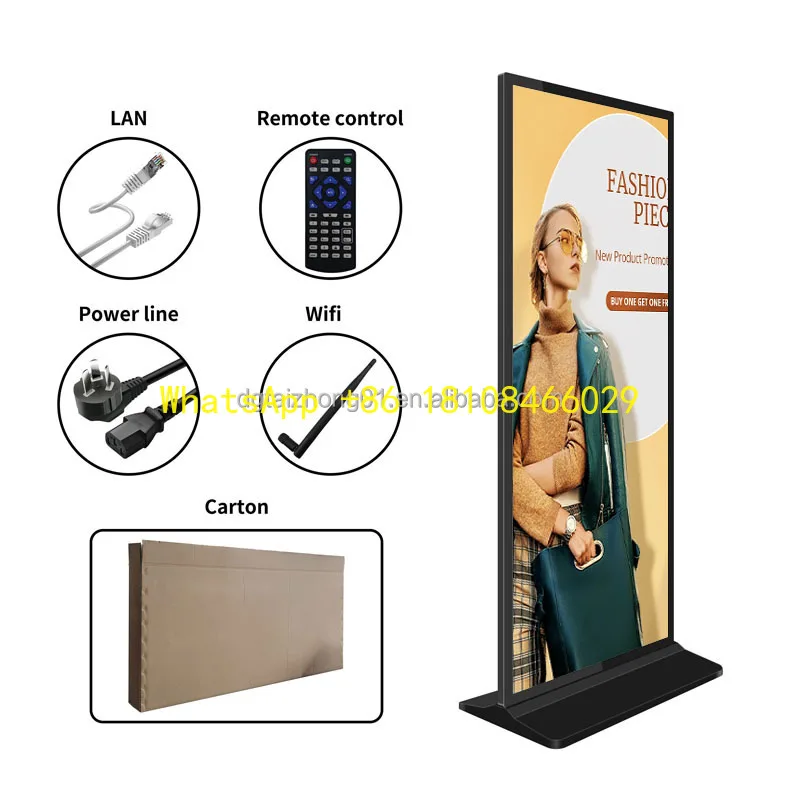 64/69inch Full Screen 4K LCD Advertising Display Indoor Video Media Player Smart Board with Floor Stand for Digital Signage