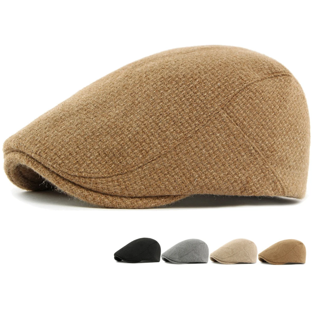 

HT4887 Мужские береты Женские однотонные однотонные плоские кепки из плюща Художник Винтаж Шерстяной берет Шапка Регулируемый осенне-зимний берет Кепка