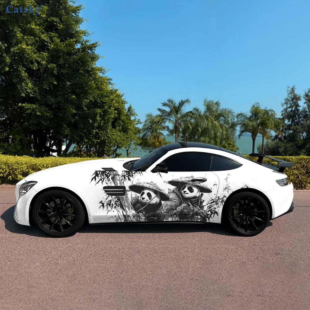 

Панда-воин, бамбуковые чернила, боковая наклейка для автомобиля, водонепроницаемая ПВХ, устойчивая к царапинам наклейка, защита автомобиля, автоаксессуары в подарок