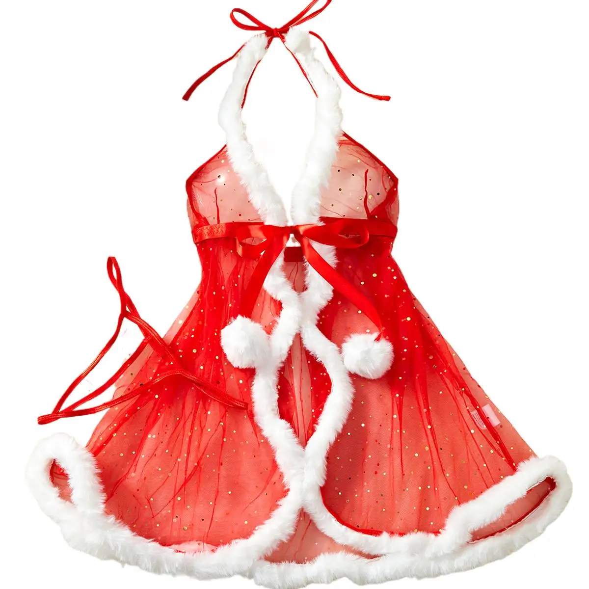 

Hot Selling Adult Women's Perspective Sparkling And Beautiful Red Uniforms Tempting Sexy Lace Underwear Pajamas Clothing Set