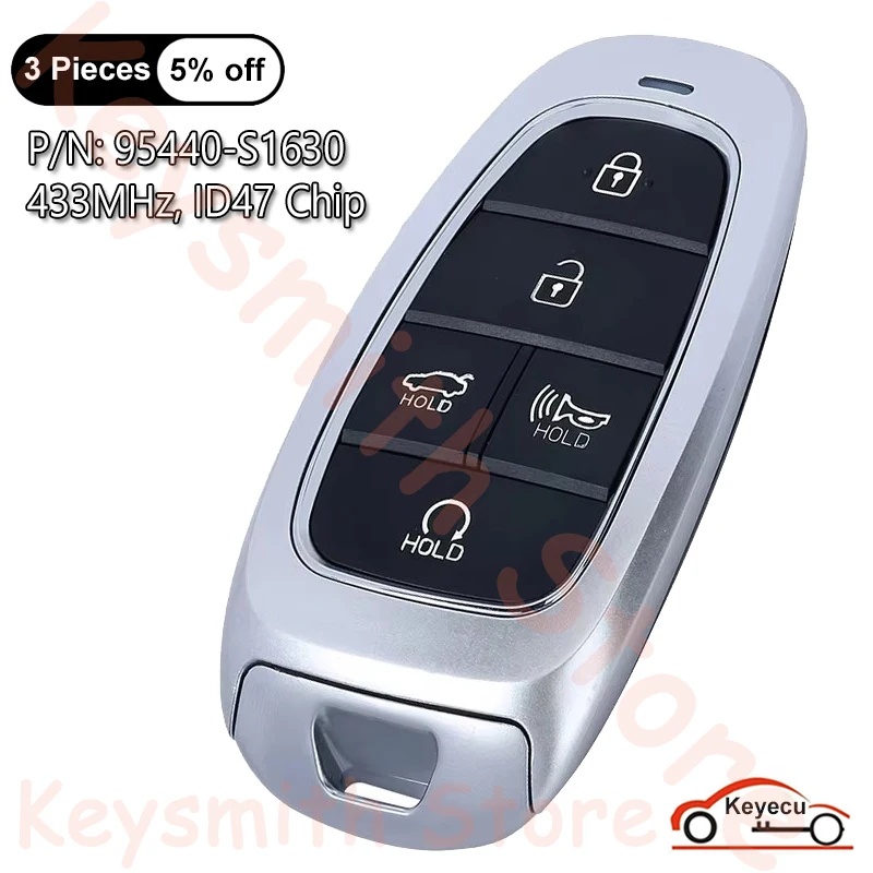 KEYECU 5 Bottoni 433 MHz ID47 Chip per Hyundai Santa Fe 2023 Auto Smart Chiave di Controllo Remoto Fob 95440-S1630 FCC ID: TQ8-FOB-4F27
