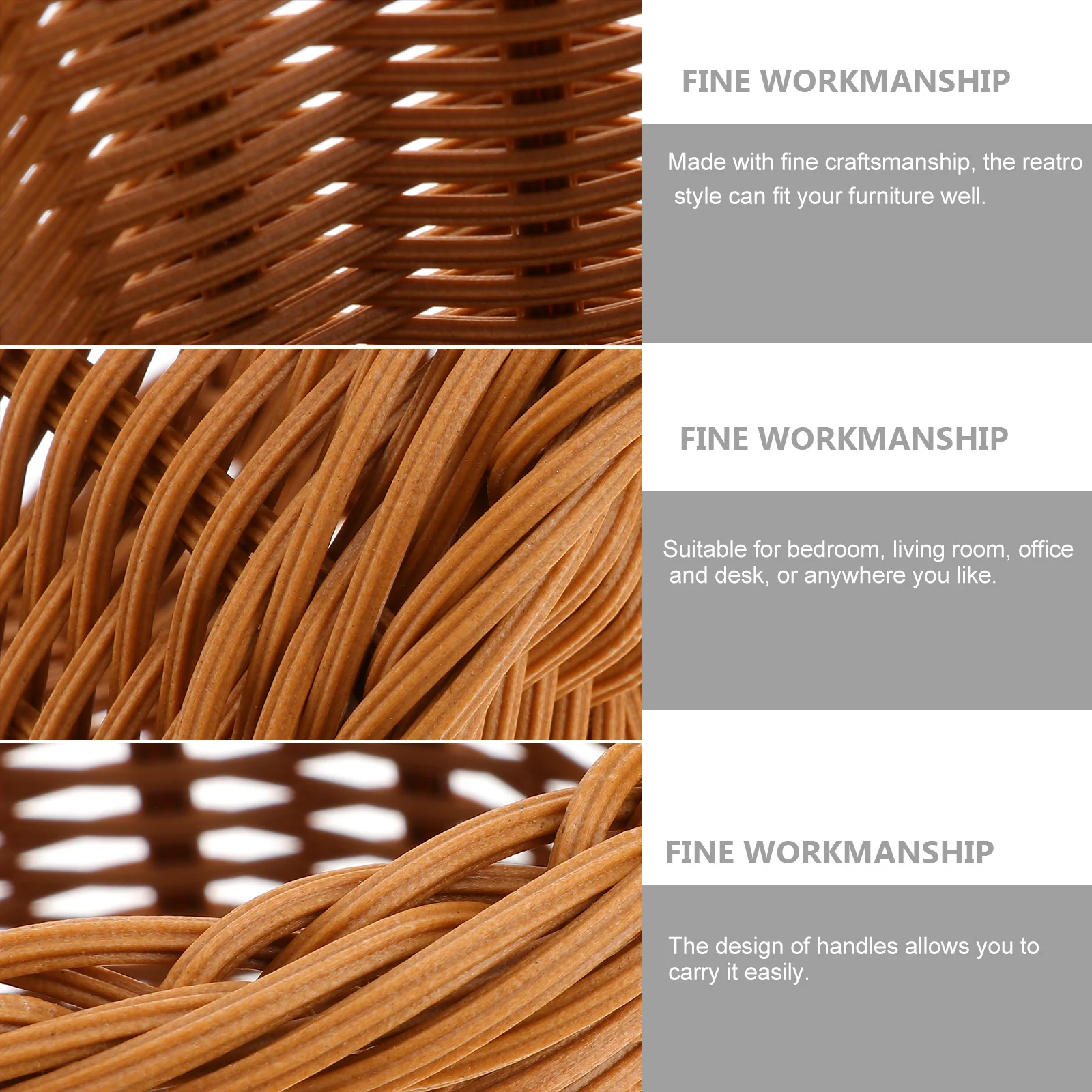 

Medium Size Desktop Organizer Basket Simulation Rattan Texture Pen Container for Stationery Pencils Rulers Storage Home Office