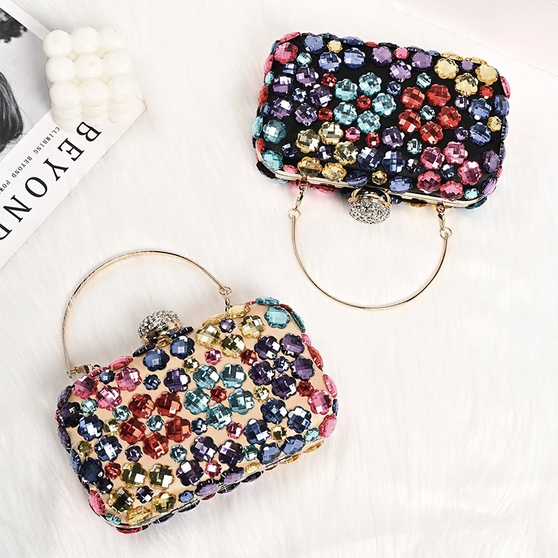Geometric Stone Evening Bags Purses Clutch Black Rhinestone Chain Designer Wallet Party Purse Women Ladies Clutch Bead Bag New