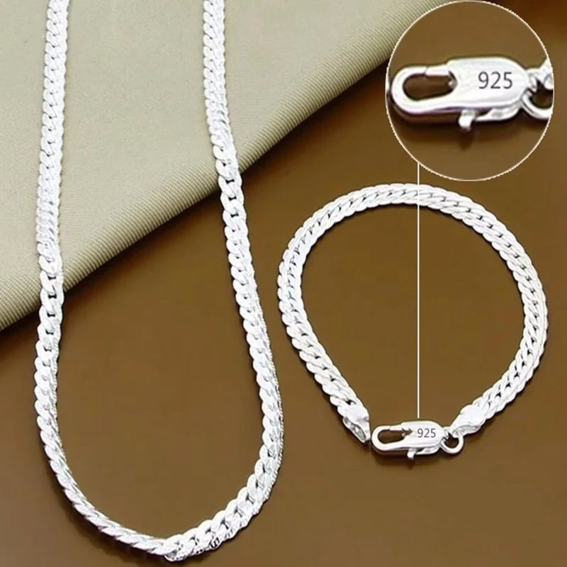925 Sterling Silver 8/16/18/20/22/24 Inch 6mm Side Chain Necklace Bracelet For Woman Men Fashion Charm Wedding Jewelry
