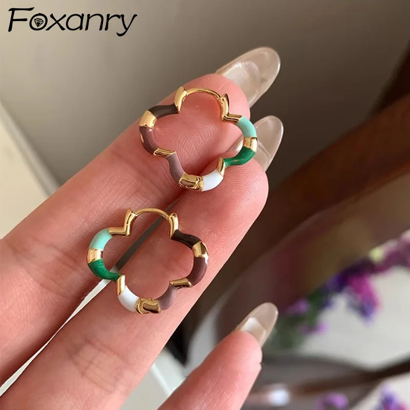 Foxanry متعدد الألوان قطرة الصقيل هوب أقراط للنساء الفتيات خمر بسيطة العصرية الحلو لطيف أنيقة هدايا مجوهرات الذكرى السنوية