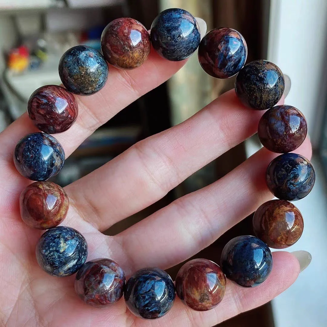 

Натуральный красочный браслет из питерсита, женские круглые бусины Chatoyant, кошачий глаз, синий, красный, желтый, питерсит, Намибия AAAAA
