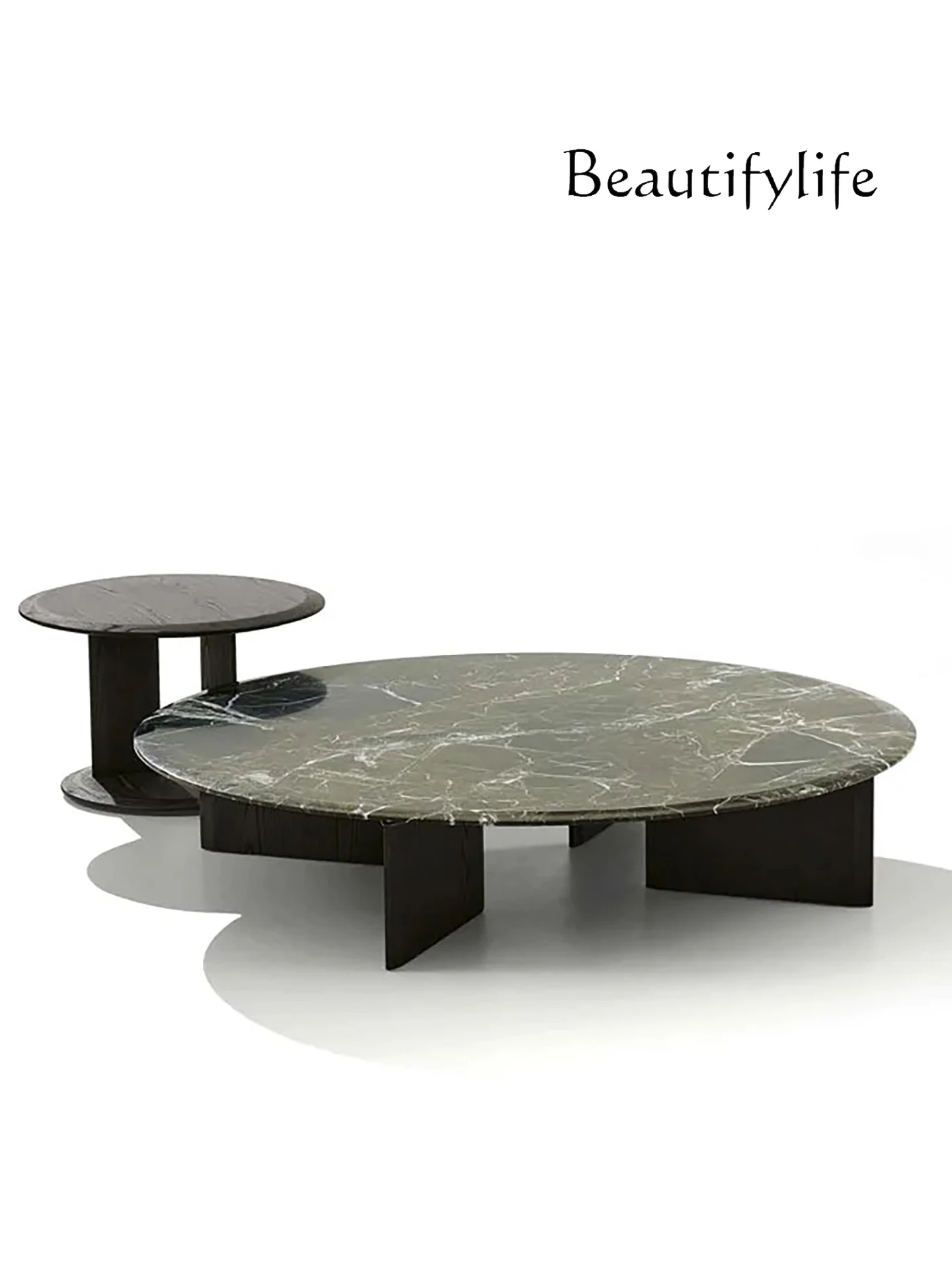 

Italian minimalist size round coffee table light luxury saddle leather villa living room natural marble coffee table combination