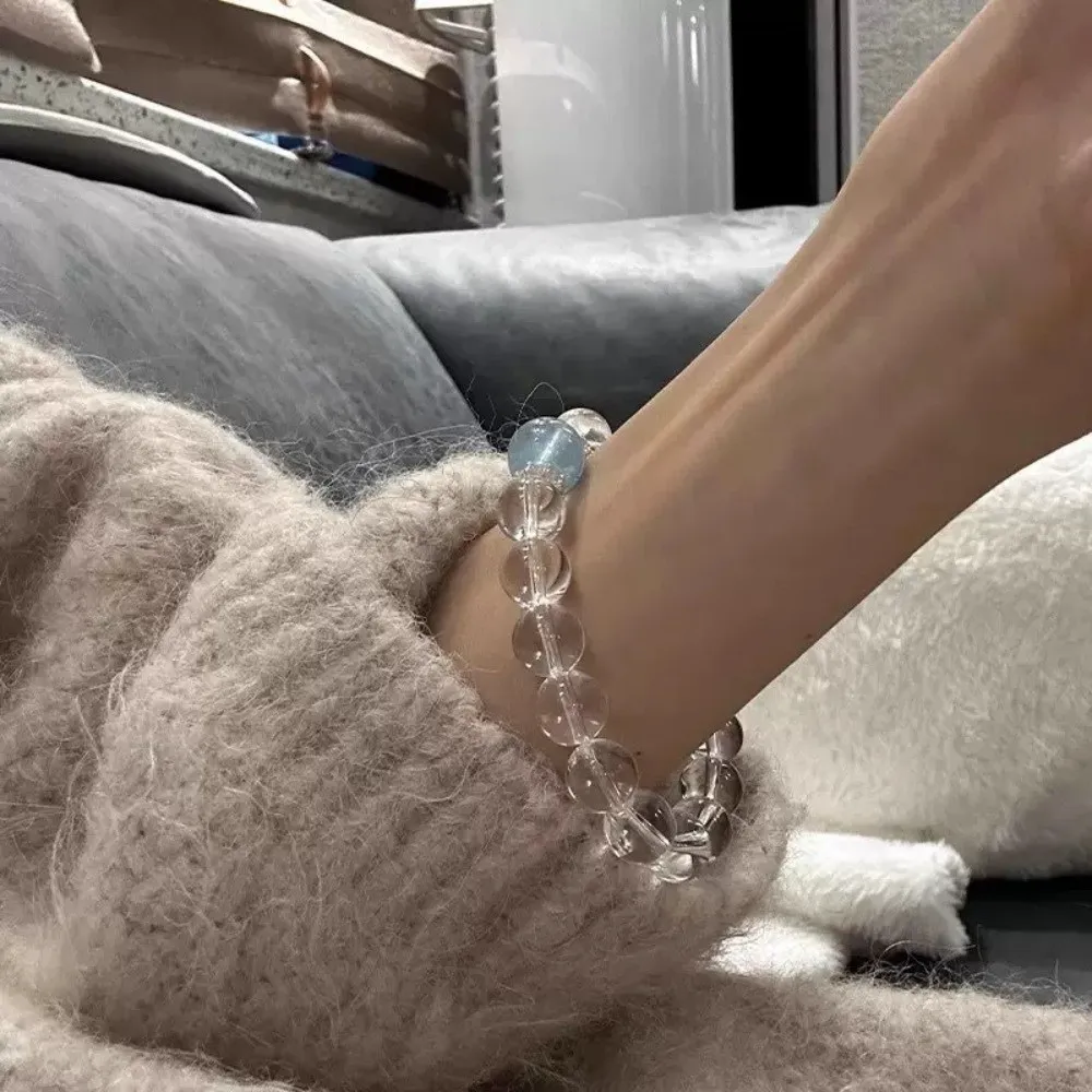 Hand Jewelry Crystal Beads Bracelet Wristband Simple Clear Crystal Bracelet Transparent Elastic Vintage Beaded Bracelet Gift