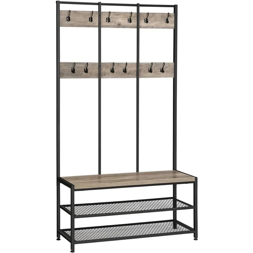 Roupas multifuncionais e Hat Rack, Shoe Stool, Hallway Tree, 12 ganchos
