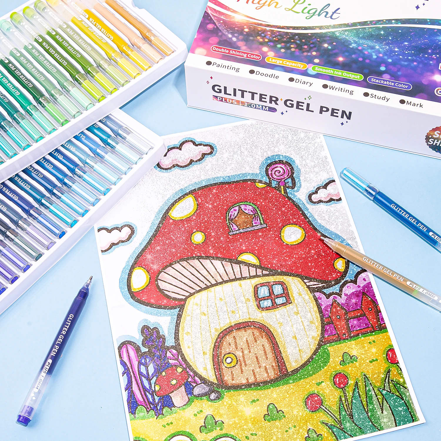 

Набор гелевых ручек с блестками 24/36/54/72 цвета, 1,0 мм, милые канцелярские товары для дневников, ежедневников, блокнотов, маркеры, школьные принадлежности