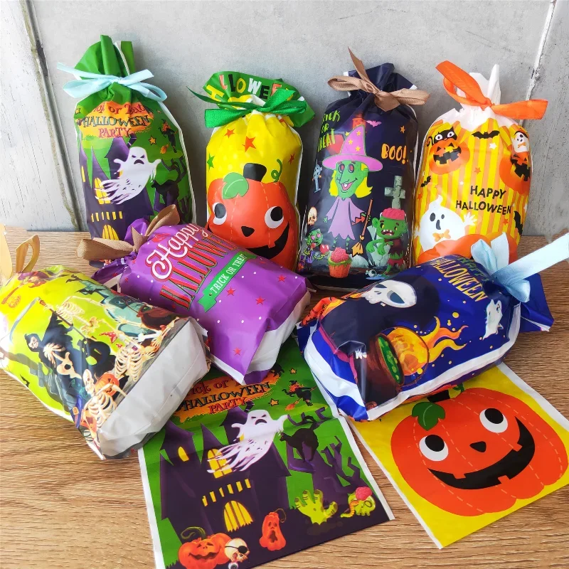 50pcs/lot 15x23cm Hot selling lovely Halloween ribbon drawstring bag candy gift drawstring pocket snowflake pastry packaging bag