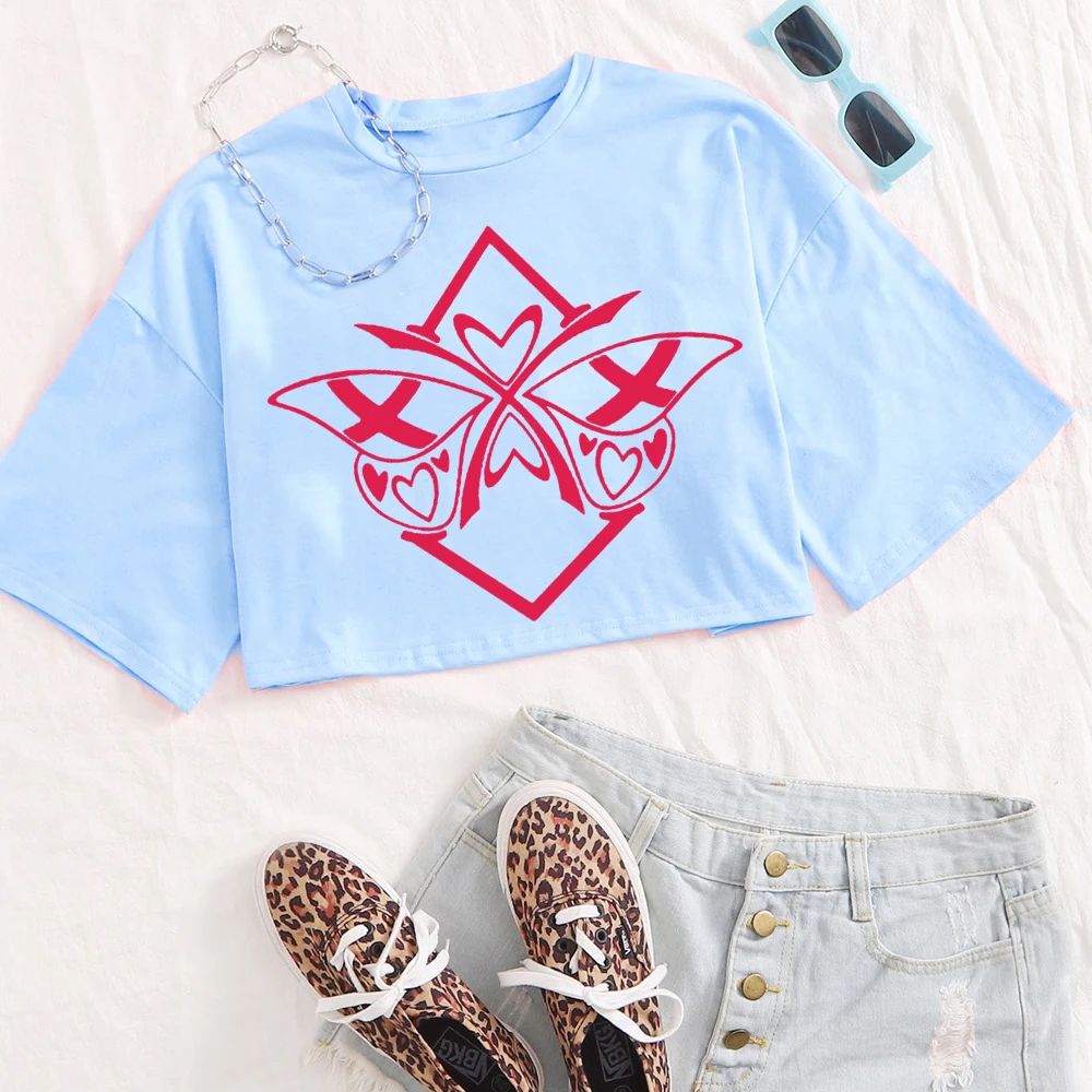 Hazbin hôtel Logo conception graphique chemise femmes col rond manches courtes hauts courts T-shirt