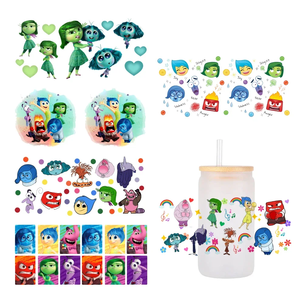 Disney  Inside Out 2 16OZ UV DTF Cup Wraps Transfer Sticker For Glass Libbey Can Bottle Selfadhesive Washable DIY Custom